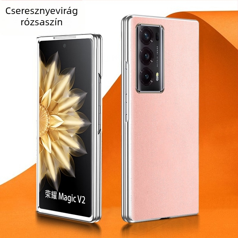 Honor Magic V2 védőtok, ultra vékony, ütésálló, összecsukható kijelzőhöz, elektroplatott PU bőr felülettel