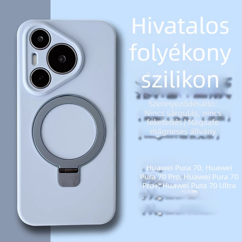 Huawei Pura70 Ultra folyadék-szilikon tok lencsetartóval és forgó mechanizmussal, kopásálló, ütésálló és ujjlenyomat-mentes