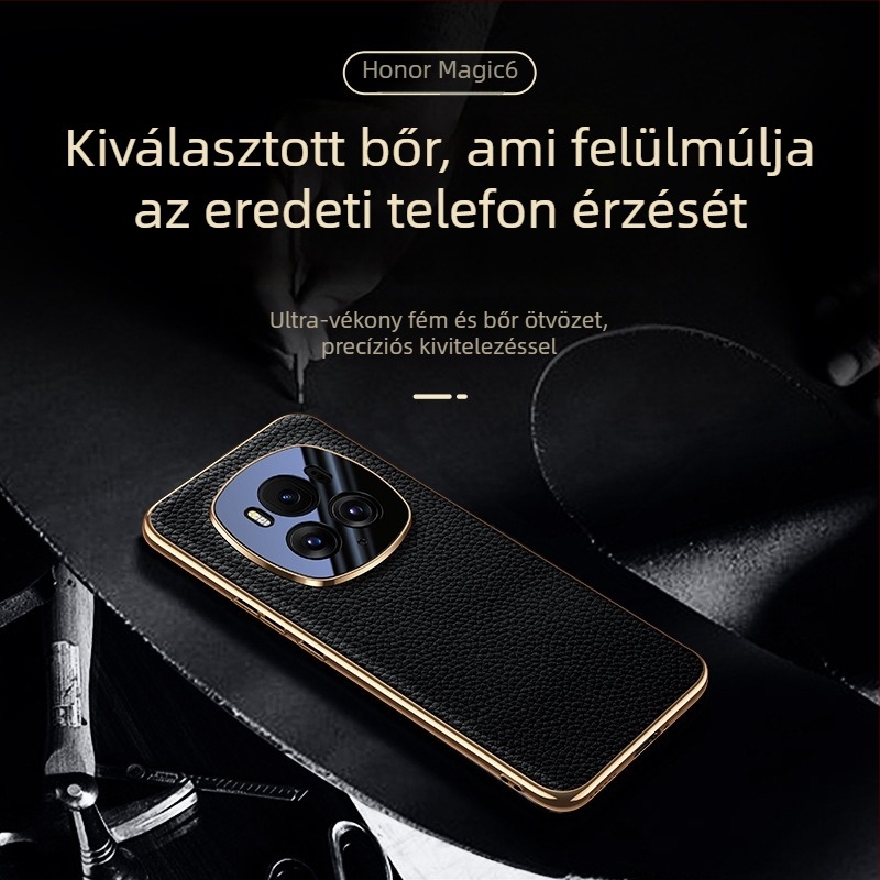 Valódi bőrből készült telefon tok elektropolírozott bevonattal, all-inclusive üzleti stílusban, Glory modellhez, hőelvezetés, kopásállóság és zuhanás elleni védelem.