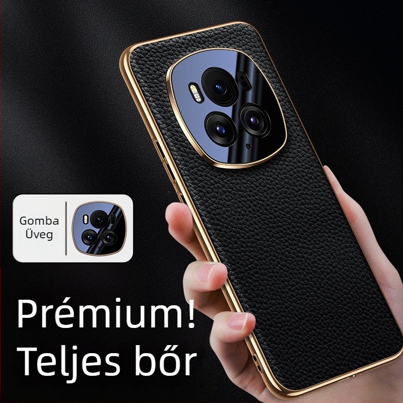Valódi bőrből készült telefon tok elektropolírozott bevonattal, all-inclusive üzleti stílusban, Glory modellhez, hőelvezetés, kopásállóság és zuhanás elleni védelem.