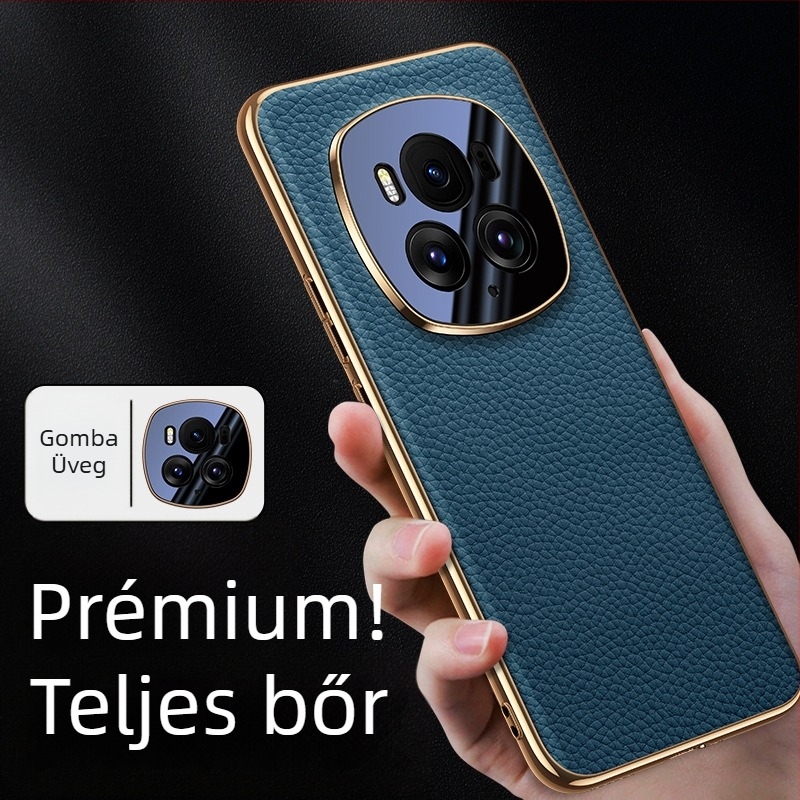 Valódi bőrből készült telefon tok elektropolírozott bevonattal, all-inclusive üzleti stílusban, Glory modellhez, hőelvezetés, kopásállóság és zuhanás elleni védelem.