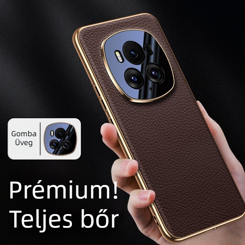 Valódi bőrből készült telefon tok elektropolírozott bevonattal, all-inclusive üzleti stílusban, Glory modellhez, hőelvezetés, kopásállóság és zuhanás elleni védelem.