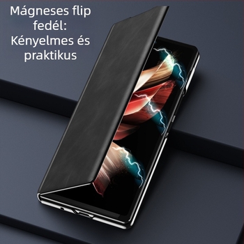 Honor MagicV2 hajtogatós bőrtok, V2, műbőr, 5G, teljes védelem, ütésálló, állvány, fekete