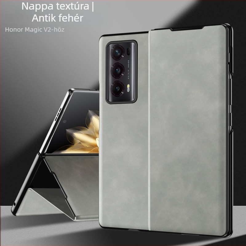 Honor MagicV2 hajtogatós bőrtok, V2, műbőr, 5G, teljes védelem, ütésálló, állvány, fekete
