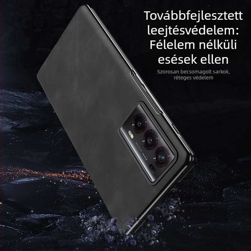 Honor MagicV2 hajtogatós bőrtok, V2, műbőr, 5G, teljes védelem, ütésálló, állvány, fekete