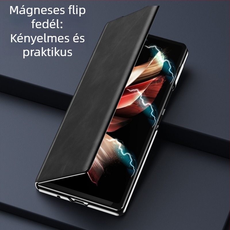 Honor MagicV2 hajtogatós bőrtok, V2, műbőr, 5G, teljes védelem, ütésálló, állvány, fekete