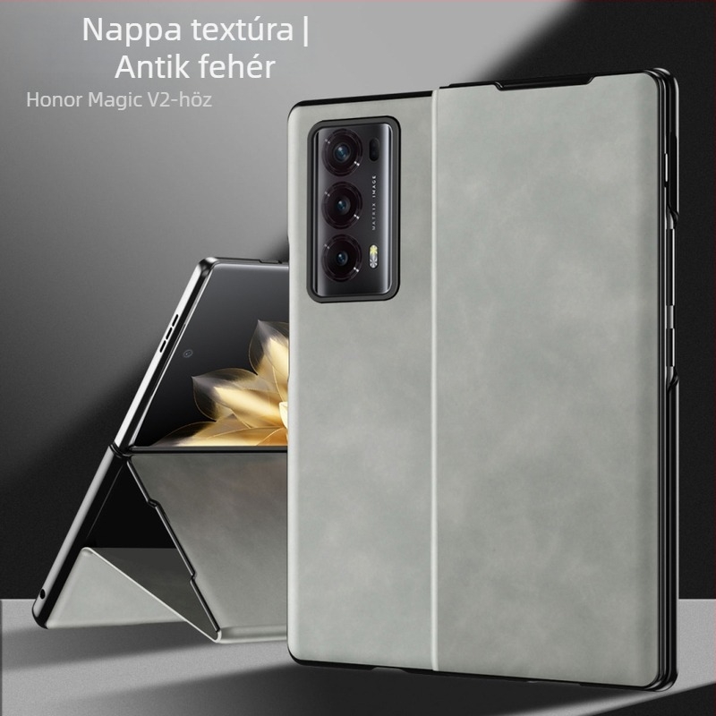 Honor MagicV2 hajtogatós bőrtok, V2, műbőr, 5G, teljes védelem, ütésálló, állvány, fekete