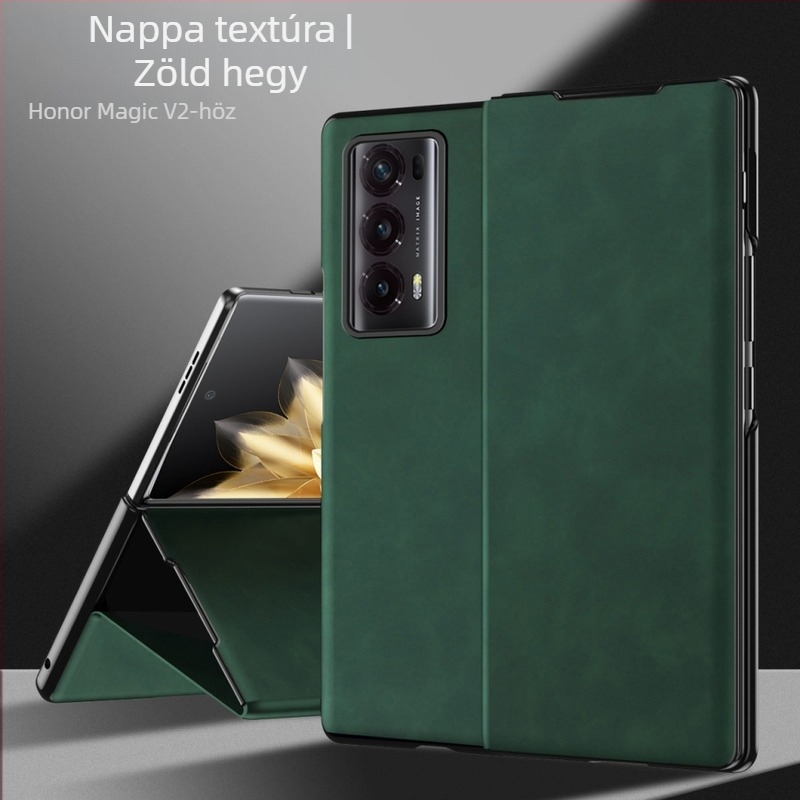 Honor MagicV2 hajtogatós bőrtok, V2, műbőr, 5G, teljes védelem, ütésálló, állvány, fekete