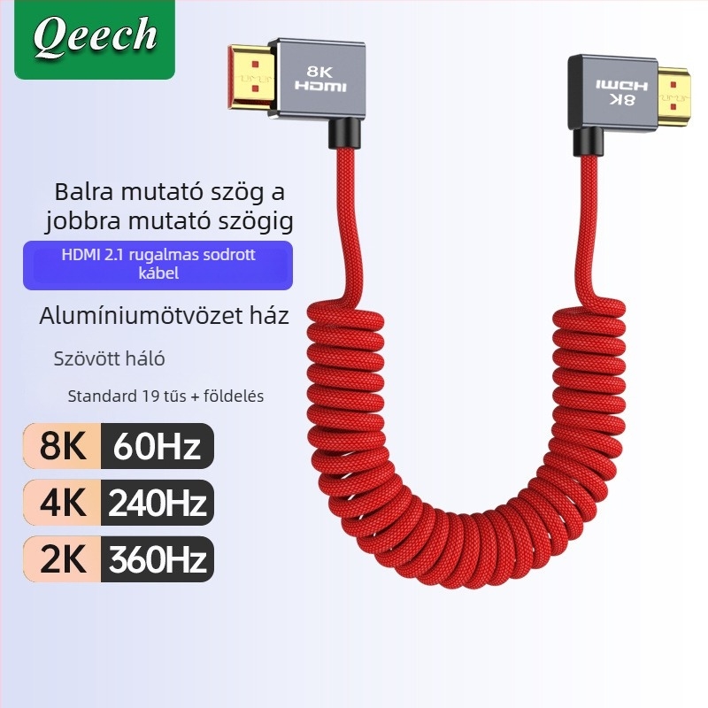 HDMI 90° hajlított kábel tükör nélküli fényképezőgépekhez, 8K/4K60 kimenet a monitorra és a felvevő kártyára