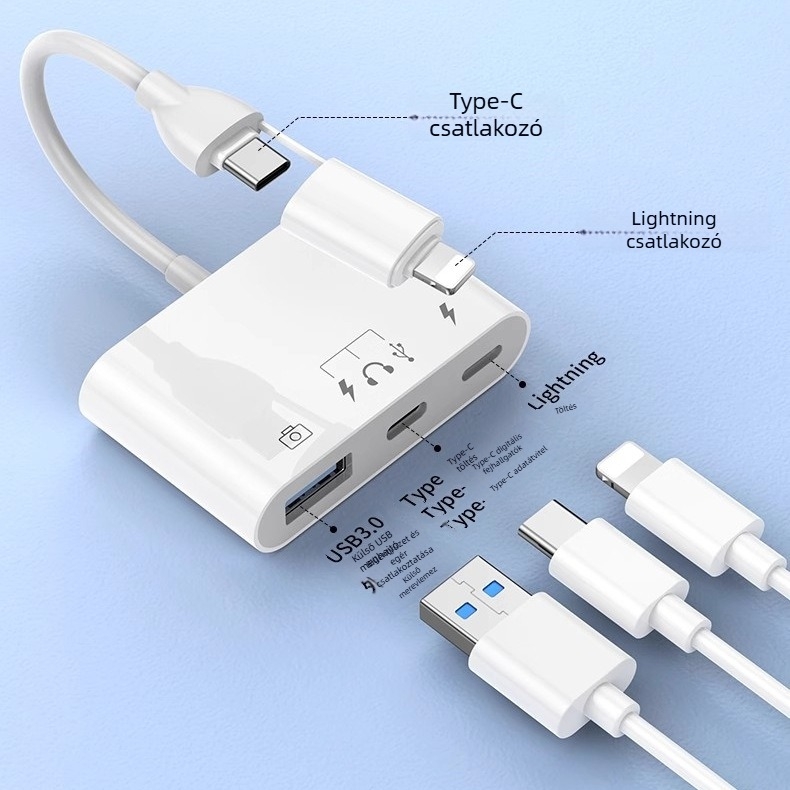 Type-C OTG memóriakártyaolvasó, 3-in-1, USB 3.0, külső tárhely-adapter mobil eszközökhöz