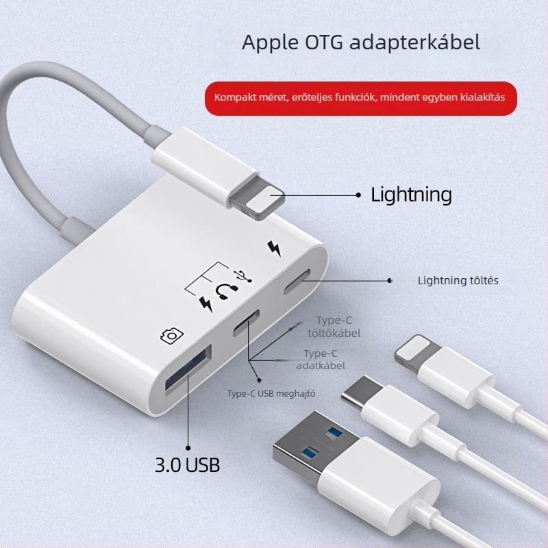 Type-C OTG memóriakártyaolvasó, 3-in-1, USB 3.0, külső tárhely-adapter mobil eszközökhöz