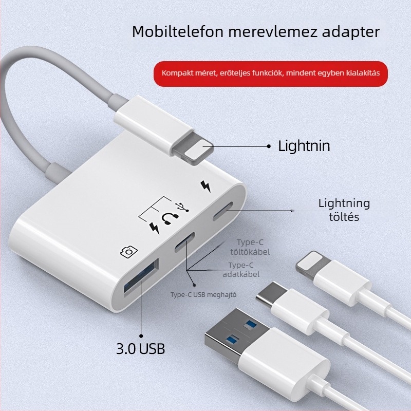 Type-C OTG memóriakártyaolvasó, 3-in-1, USB 3.0, külső tárhely-adapter mobil eszközökhöz