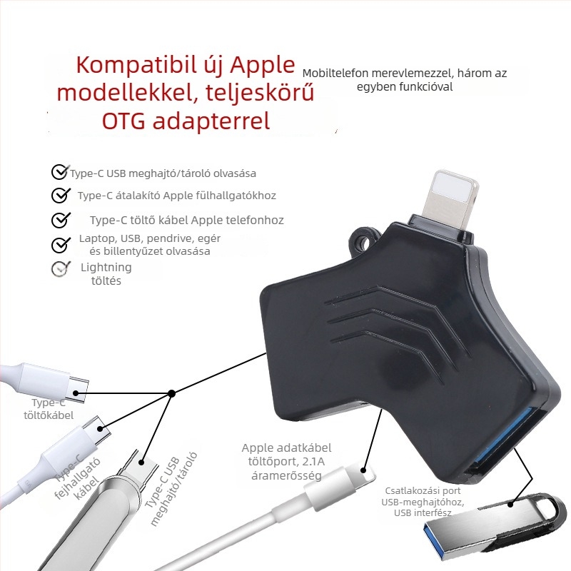 Type-C OTG memóriakártyaolvasó, 3-in-1, USB 3.0, külső tárhely-adapter mobil eszközökhöz