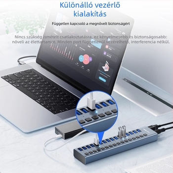 USB 3.1 hub, alumínium ötvözet burkolat, külső tápegység szükséges, 1-6 portos bővítés, 10 Gbps adatátvitel