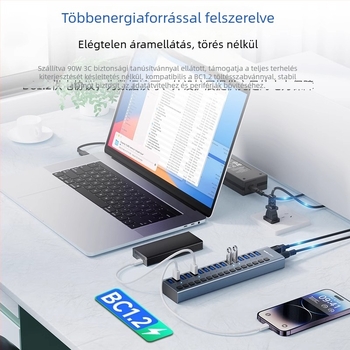 USB 3.1 hub, alumínium ötvözet burkolat, külső tápegység szükséges, 1-6 portos bővítés, 10 Gbps adatátvitel