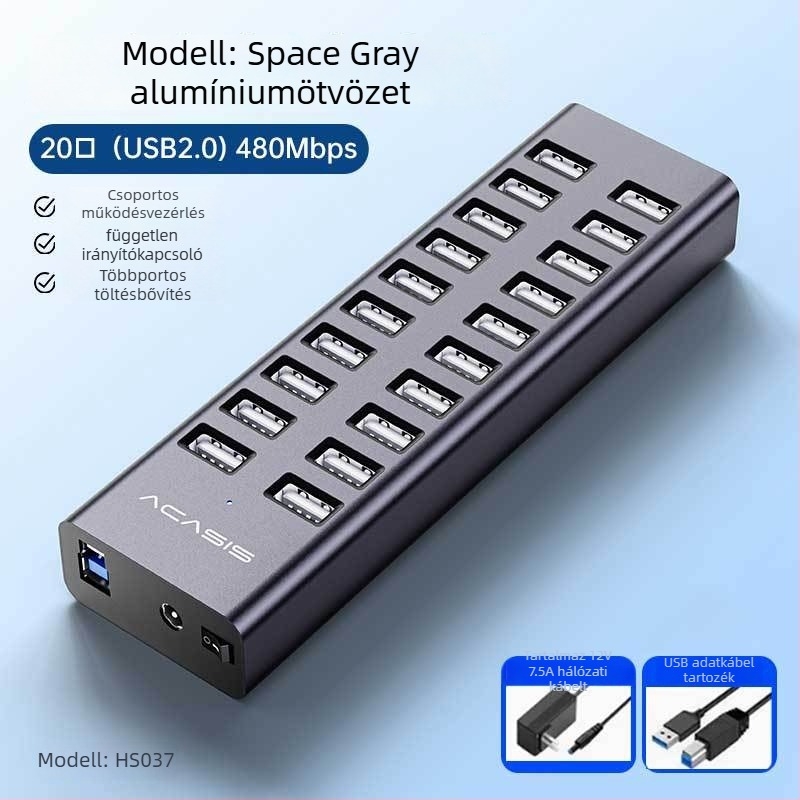USB 3.1 hub, alumínium ötvözet burkolat, külső tápegység szükséges, 1-6 portos bővítés, 10 Gbps adatátvitel