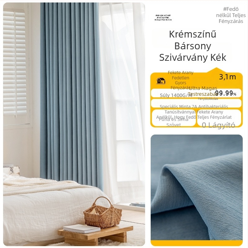 Chenille függönyök teljes árnyékolással, fonalas színezés, francia stílus, egyszínű minta, nappali, hálószoba, dolgozószoba, konyha, erkély