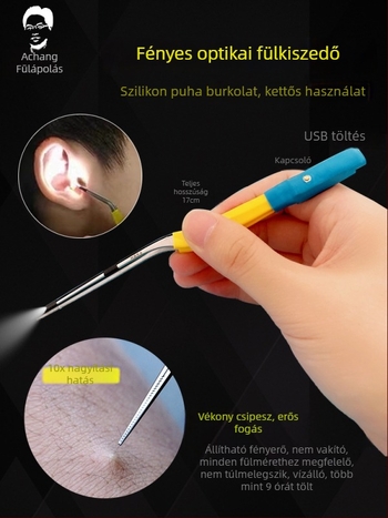 Achang Világító fültisztító gyerekeknek - szilikon puha vég, vizuális ablak, újratölthető