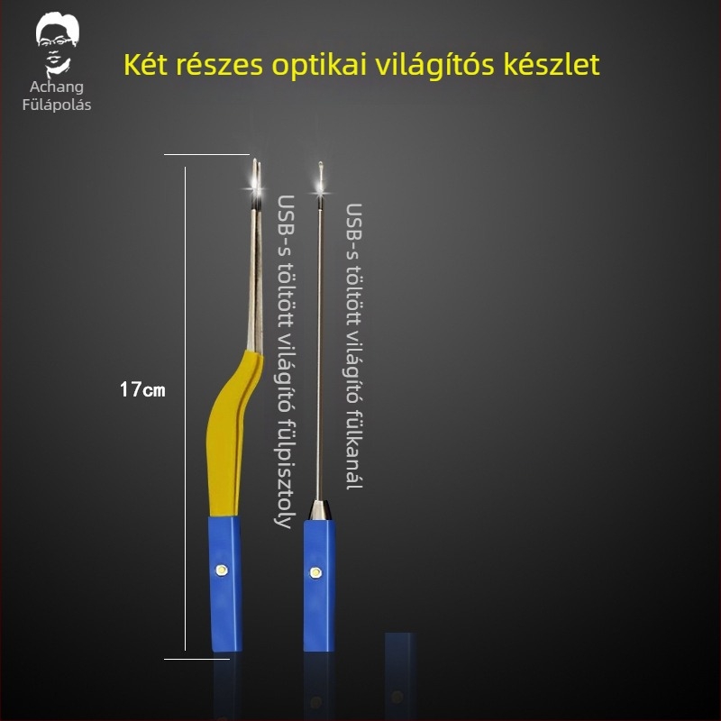 Achang Világító fültisztító gyerekeknek - szilikon puha vég, vizuális ablak, újratölthető