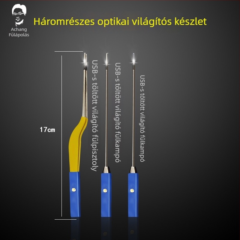 Achang Világító fültisztító gyerekeknek - szilikon puha vég, vizuális ablak, újratölthető