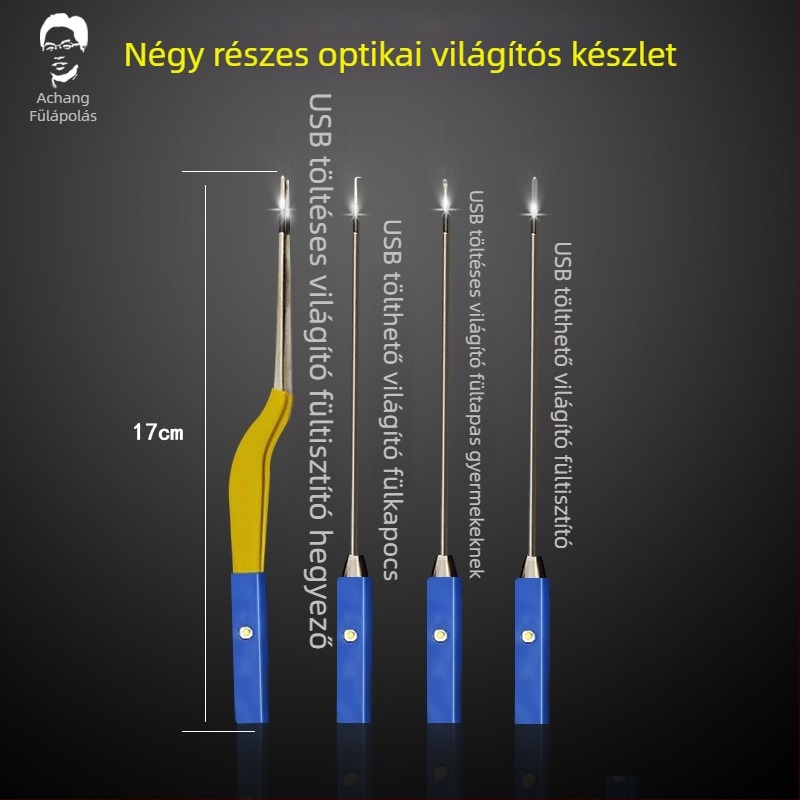 Achang Világító fültisztító gyerekeknek - szilikon puha vég, vizuális ablak, újratölthető