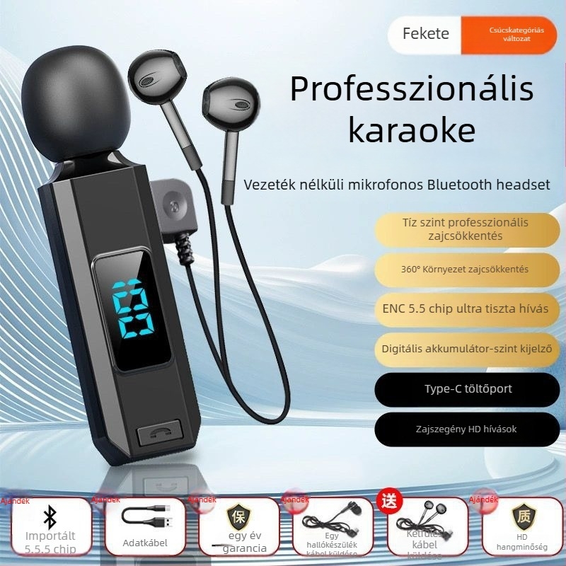 Sportos lavalier Bluetooth mikrofon | Zajcsökkentés, IPX4 vízálló, 10 m hatótáv, Bluetooth 5.5, Akkumulátor üzemideje több mint 8 óra