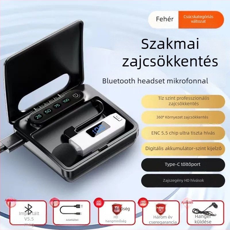 Sportos lavalier Bluetooth mikrofon | Zajcsökkentés, IPX4 vízálló, 10 m hatótáv, Bluetooth 5.5, Akkumulátor üzemideje több mint 8 óra