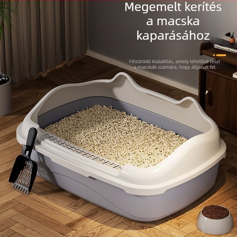 Megvastagított nagy méretű macskaalmotálca, félig zárt kialakítás, anti-fröccs és anti-szag kiscicáknak