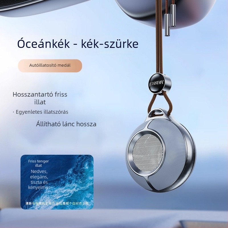 Fém autóillatú medál a visszapillantóhoz – nano aromaterápia, hosszú ideig tartó illat, könnyű lux stílus