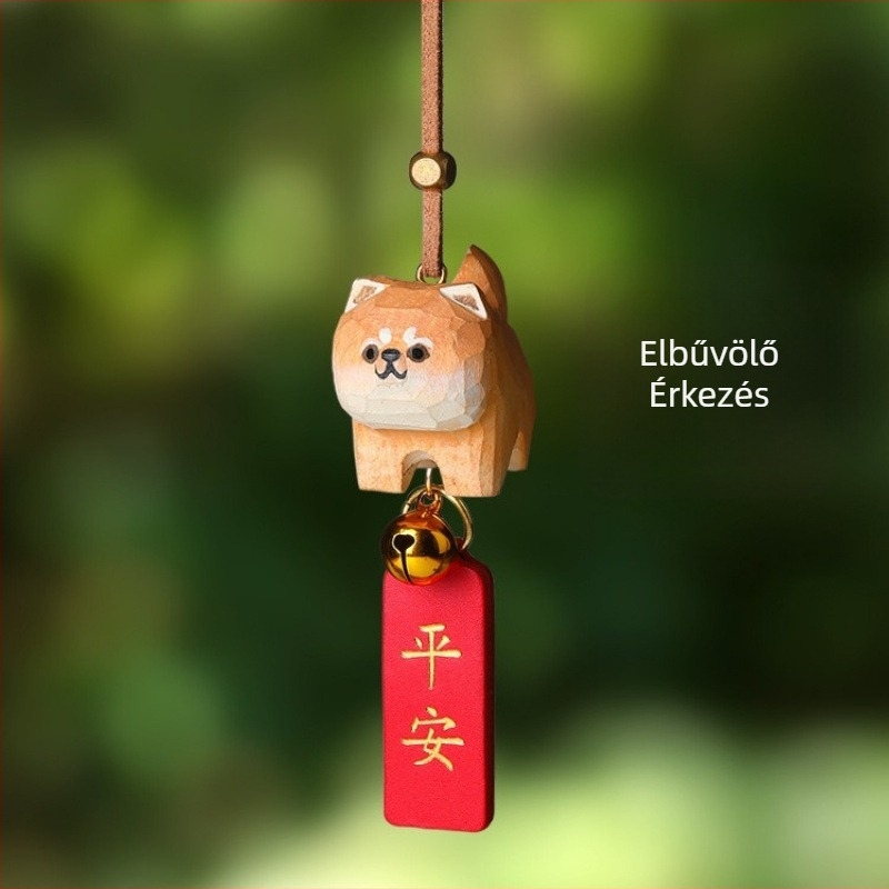 Fa autómedál macska és Shiba Inu motívummal — minimalist design, Márka 888, Anyag: Fa, Cél: belső autó dekoráció