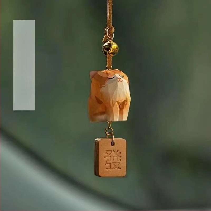 Fa autómedál macska és Shiba Inu motívummal — minimalist design, Márka 888, Anyag: Fa, Cél: belső autó dekoráció