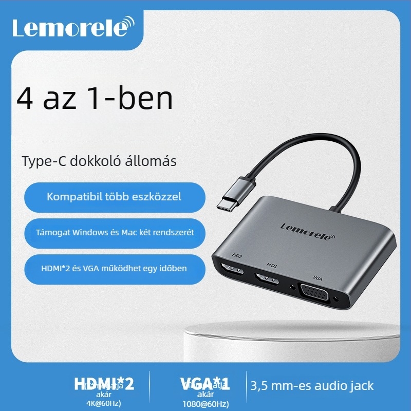 Type-C HDMI dokkoló USB hub és VGA kimenet laptophoz