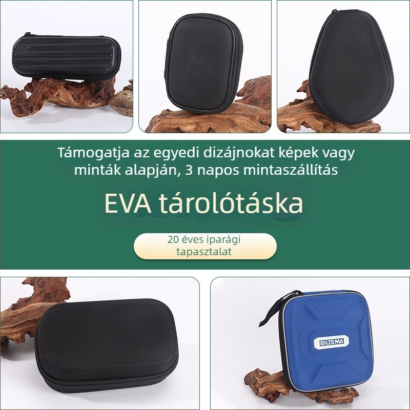 EVA tároló tok fejhallgatók, adatkábelek és hordozható merevlemezek számára; cipzáras táska logónyomás lehetőséggel