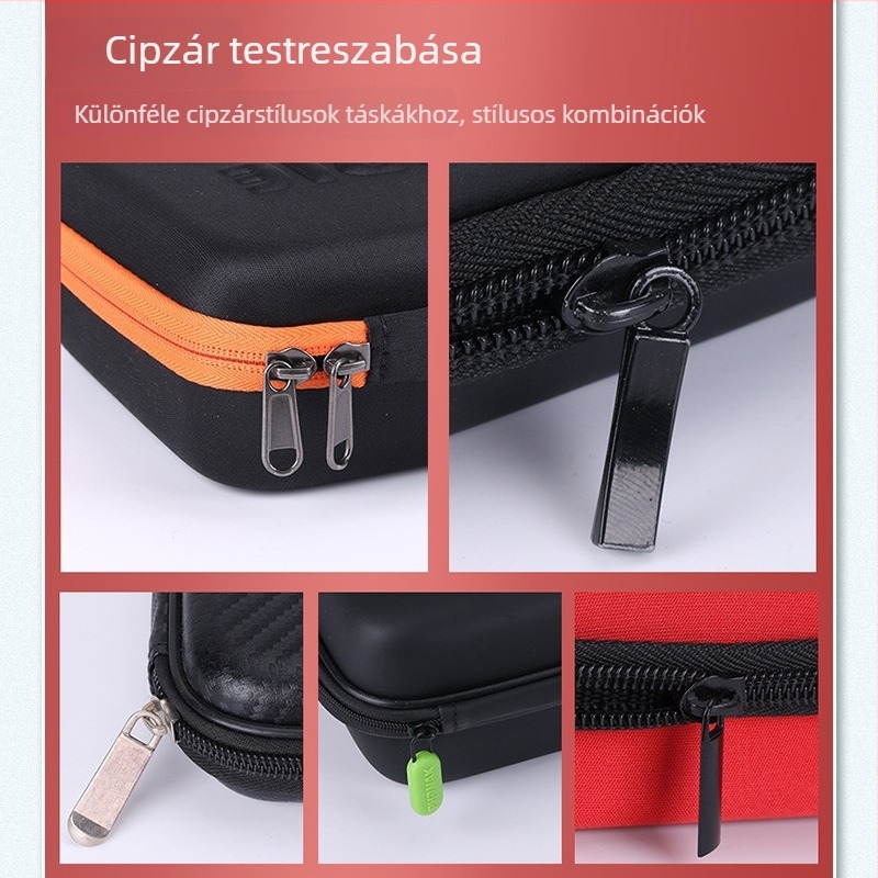 EVA tároló tok fejhallgatók, adatkábelek és hordozható merevlemezek számára; cipzáras táska logónyomás lehetőséggel