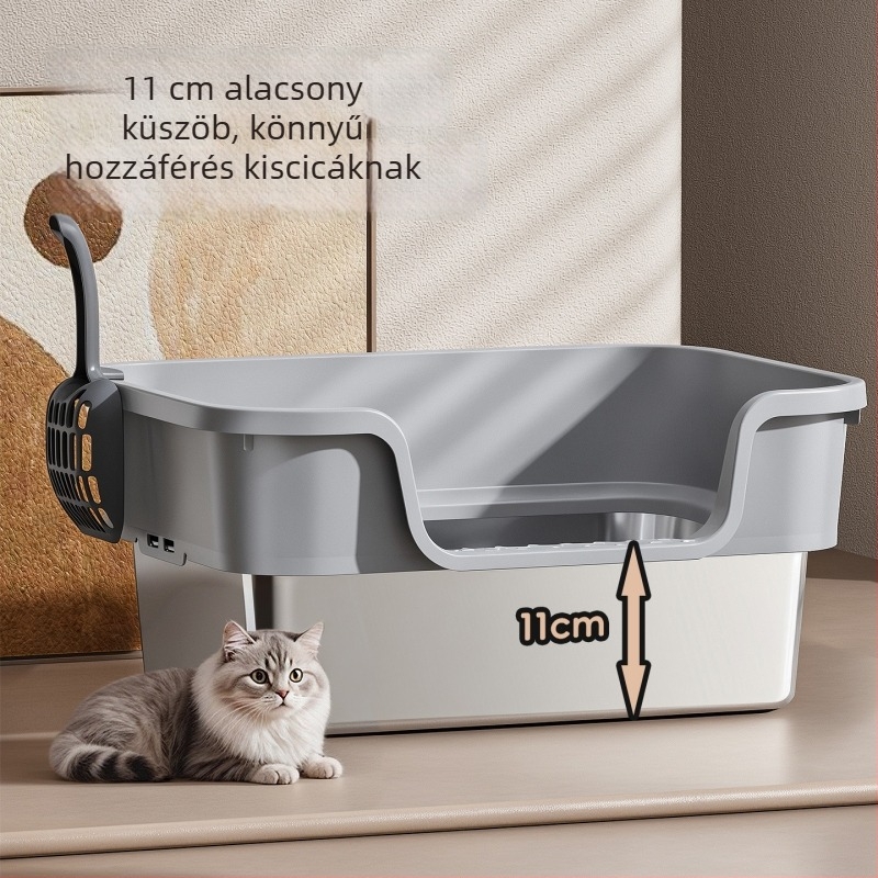 Felső bejáratú nyitott macskatál, cseppálló kialakítás, kiscicáknak