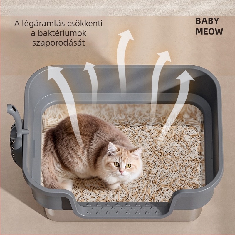 Felső bejáratú nyitott macskatál, cseppálló kialakítás, kiscicáknak