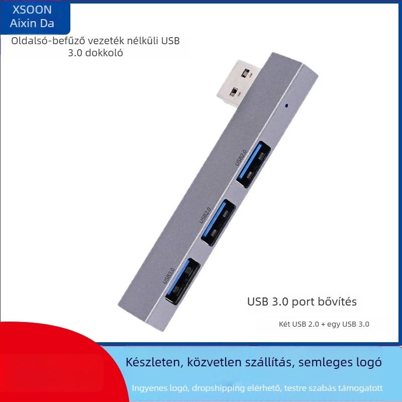 USB 3.0 hub XS-889a, 3-portos, USB 2.0/3.0 átviteli sebesség, külső tápegység nélkül