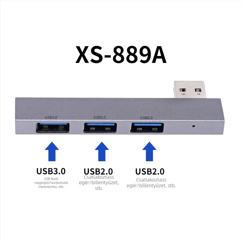 USB 3.0 hub XS-889a, 3-portos, USB 2.0/3.0 átviteli sebesség, külső tápegység nélkül