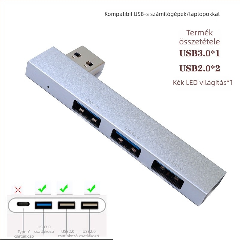 USB 3.0 hub XS-889a, 3-portos, USB 2.0/3.0 átviteli sebesség, külső tápegység nélkül