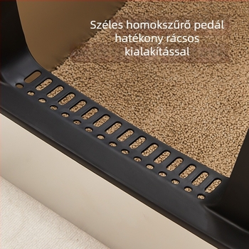 Extrán nagy méretű rozsdamentes acélból készült macskaalomtál több macskának, teljesen zárt, magas oldalakkal és szagkontrollal