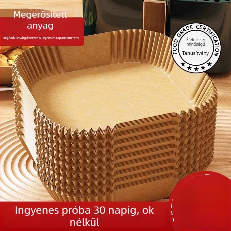 Sütőpapír air fryerhez és sütőhöz – olajfelszívó, szilikon bevonatú, négyzet alakú, magas hőmérsékletű