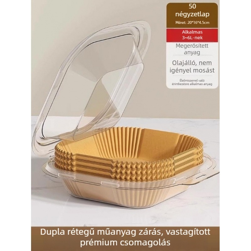 Sütőpapír air fryerhez és sütőhöz – olajfelszívó, szilikon bevonatú, négyzet alakú, magas hőmérsékletű