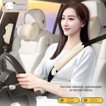 Autós öv vállvédő macskás dizájnnal, Icaroom/Love Car House, kristályosan puha anyag, 50 g, logónyomtatás lehetséges