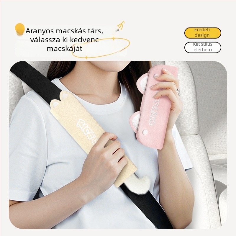 Autós öv vállvédő macskás dizájnnal, Icaroom/Love Car House, kristályosan puha anyag, 50 g, logónyomtatás lehetséges