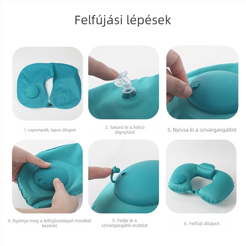 Milk Silk anyagú felfújható U-alakú párna, hordozható utazási párna, TPU nyomásos felfújás