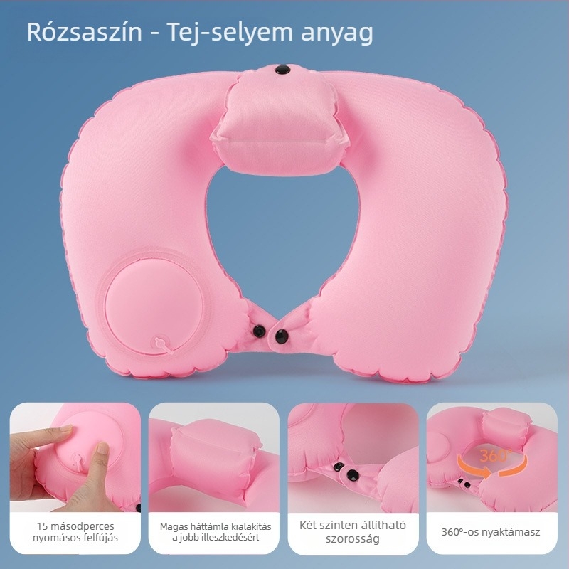 Milk Silk anyagú felfújható U-alakú párna, hordozható utazási párna, TPU nyomásos felfújás