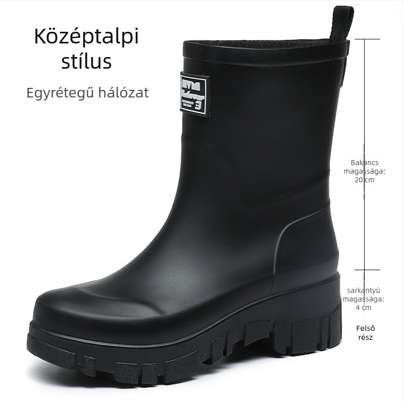Női PVC esőcsizma középmagas, alacsony sarka 1-3 cm, slip-on záródás