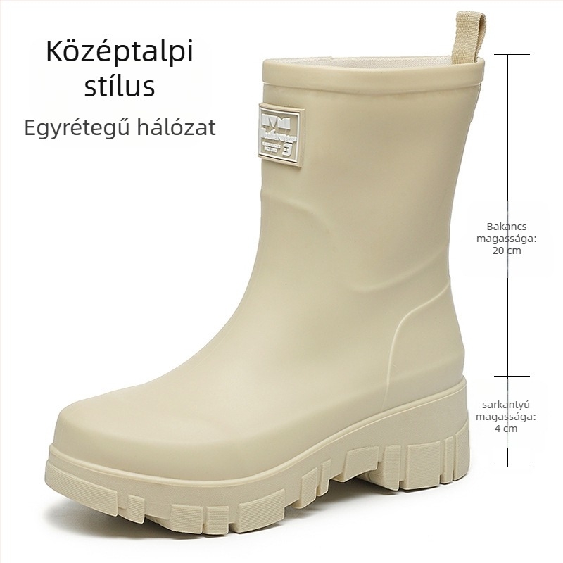 Női PVC esőcsizma középmagas, alacsony sarka 1-3 cm, slip-on záródás