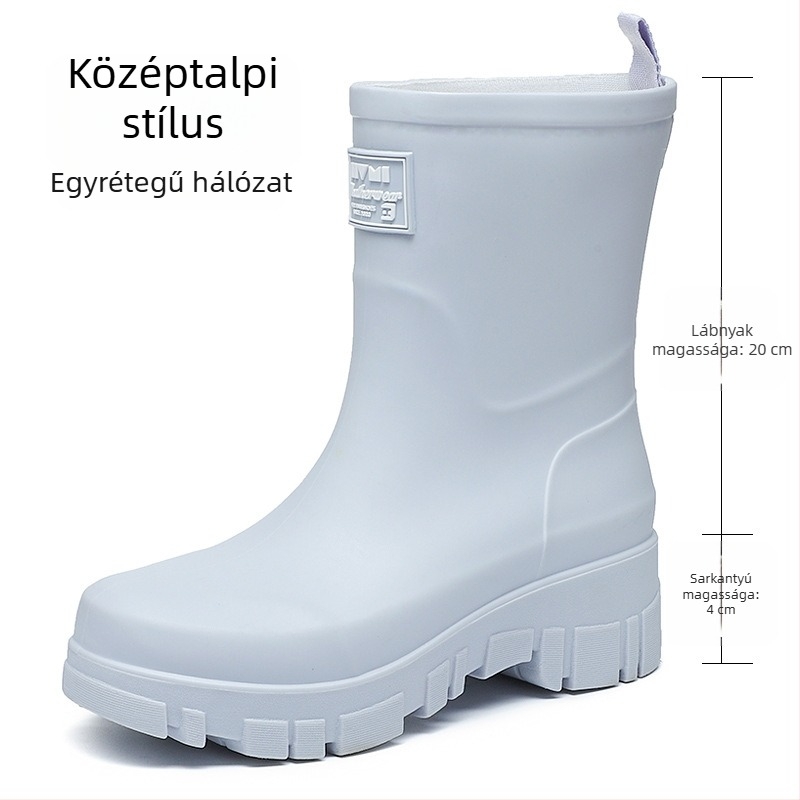 Női PVC esőcsizma középmagas, alacsony sarka 1-3 cm, slip-on záródás