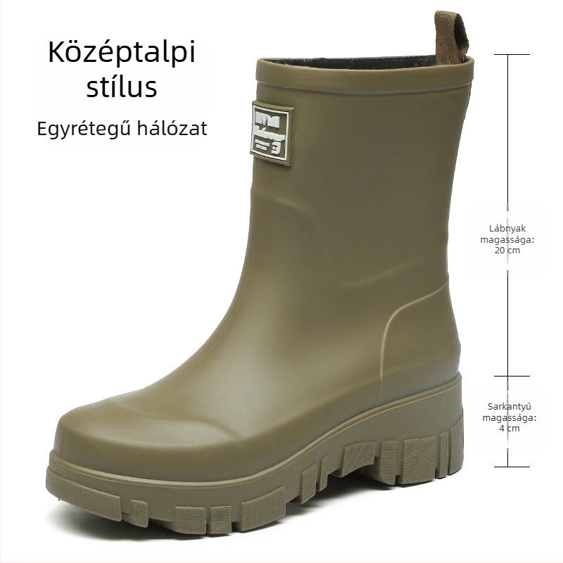 Női PVC esőcsizma középmagas, alacsony sarka 1-3 cm, slip-on záródás